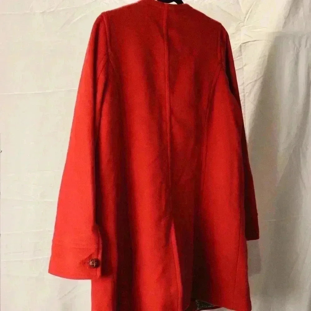 Lands' End Red Wool Long Coat women's 14 vintage pea coat winter warm - Picture 6 of 10